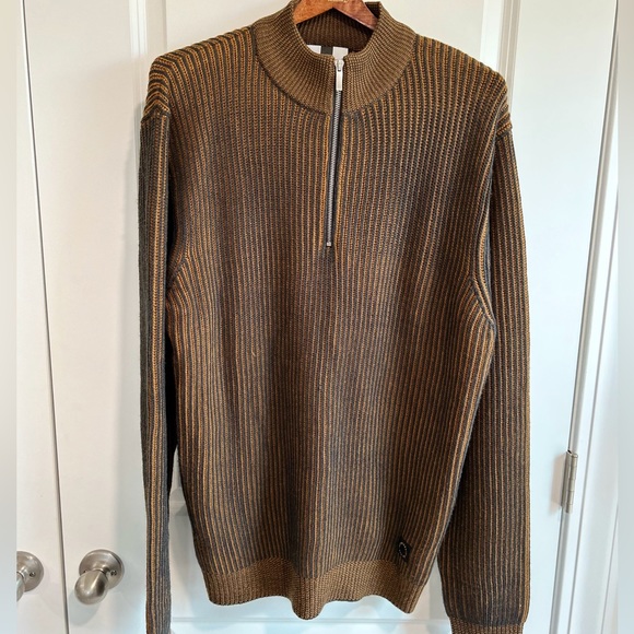 TOPMAN 1/4 Zip Sweater Mock Neck Stripped Brown Black - Picture 1 of 7